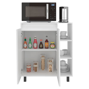 English Elm Way White Kitchen Storage Cabinet with Microwave Platform and Open Display Shelving B128P485400