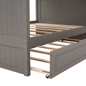 English Elm Full Over Bunk Bed with Trundle Solid Pine Wood Kids Bedroom Sleeper LT000044AAN-1