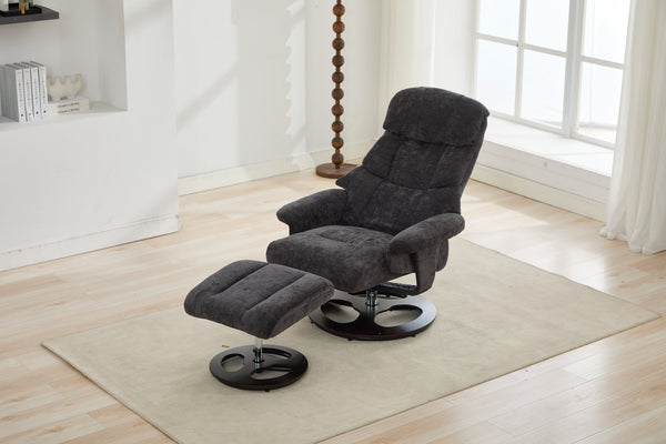 English Elm 010-Recliner Modern Dark Grey Chenille Swivel Lounge with Ottoman, Heated Seat, 5-Point Vibe Massage, 140° Recline, 250lb Capacity W2636P358627