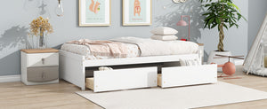 English Elm Twin Twin Size Bed with 2 Drawers Solid Rubber Wood Frame, Space-Saving Storage and Easy Assembly White W504P313037