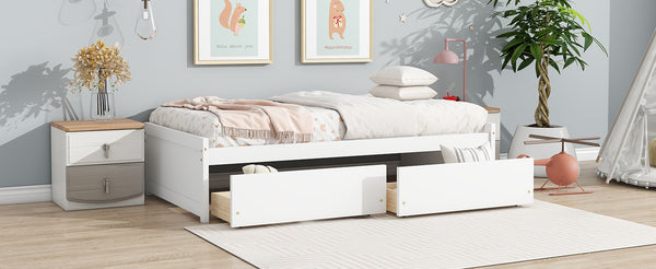 English Elm Twin Twin Size Bed with 2 Drawers Solid Rubber Wood Frame, Space-Saving Storage and Easy Assembly White W504P313037