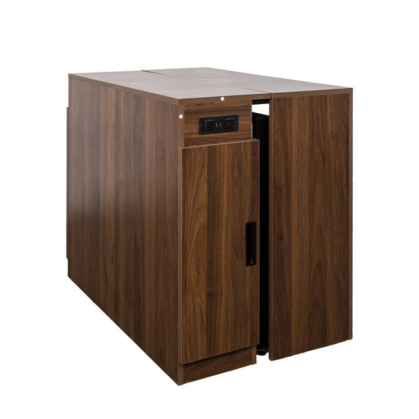 English Elm Modern Expandable Dining Table with Built-In Outlet, 5-Panel Extendable Space-Saving Design for Gatherings Walnut W331S00191