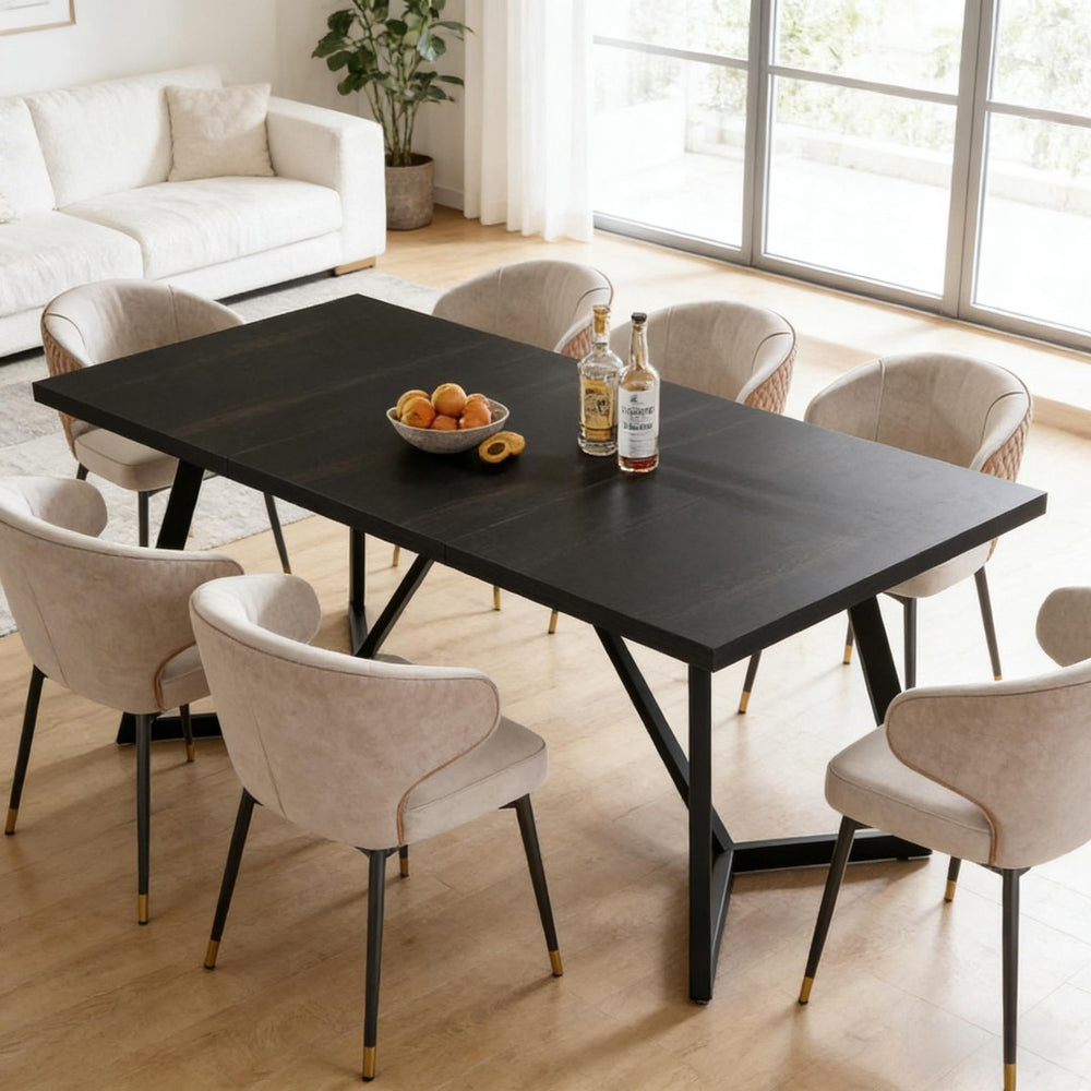 English Elm Contemporary Rectangular Dining Table with Wood Grain Top and Slim Metal Legs T3971P449328