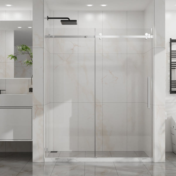 English Elm Goodyo Frameless Sliding Shower Door, 60" X 72" With 6Mm Tempered Glass & Easy-Clean Chrome Hardware D163118743