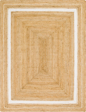 Unique Loom Braided Jute Gujarat Hand Woven Border Rug Natural and White, Ivory 9' 0" x 12' 2"