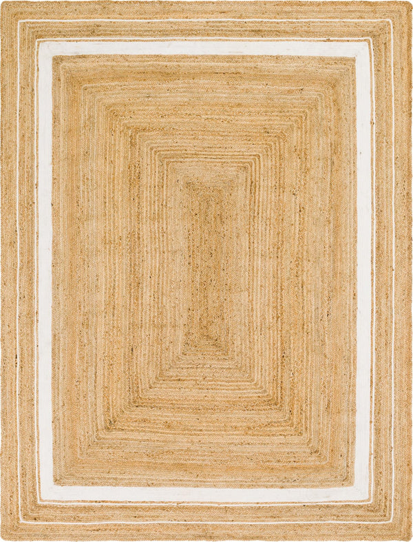 Unique Loom Braided Jute Gujarat Hand Woven Border Rug Natural and White, Ivory 9' 0" x 12' 2"