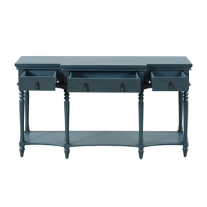 English Elm [video] Solid Pine Console Table Ornate Carved Legs Copper Hardware Soft-close Drawers Blue N759P433566C