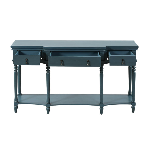 English Elm [video] Solid Pine Console Table Ornate Carved Legs Copper Hardware Soft-close Drawers Blue N759P433566C