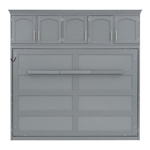 English Elm Queen Murphy Wall Bed with Top Cabinet Storage for Small Space Living Gray LP006665AAE-1