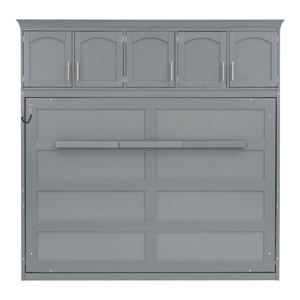 English Elm Queen Murphy Wall Bed with Top Cabinet Storage for Small Space Living Gray LP006665AAE-1