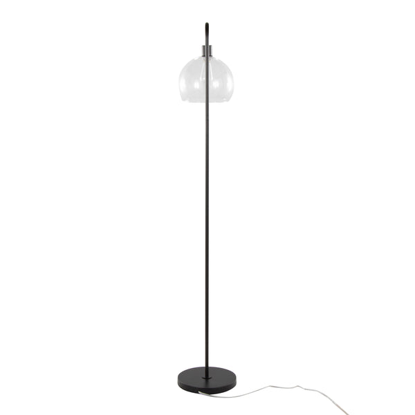 English Elm Metro 61" Contemporary Floor Lamp with Clear Seeded Glass Shade, Exposed Bulb, Arched Metal Base, Sleek Finish and Foot Switch — Ideal Ambient Lighting for Living Room and Reading Nook Bronze B202P223985
