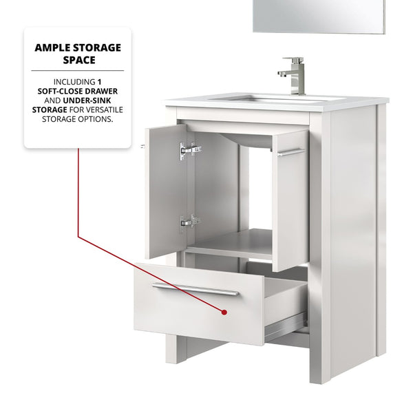 English Elm White Bath Vanity Set With Quartz Top, Brushed Nickel Faucet & Mirror - Elegant Space-Saving Design B2731S02036-GIGA