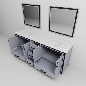 English Elm Dark Grey Double Bath Vanity 84" W With Cultured Marble Top & 34" Mirrors For Elegant Storage Solutions B2731S00943