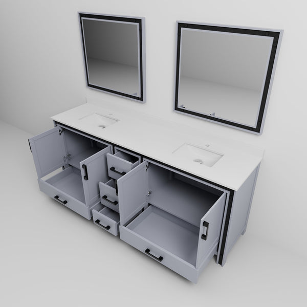 English Elm Dark Grey Double Bath Vanity 84" W With Cultured Marble Top & 34" Mirrors For Elegant Storage Solutions B2731S00943