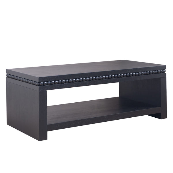 English Elm Modern Black Coffee Table With Beaded Trim – 52" Stylish Storage Solution For Contemporary Living Spaces W2729P298165