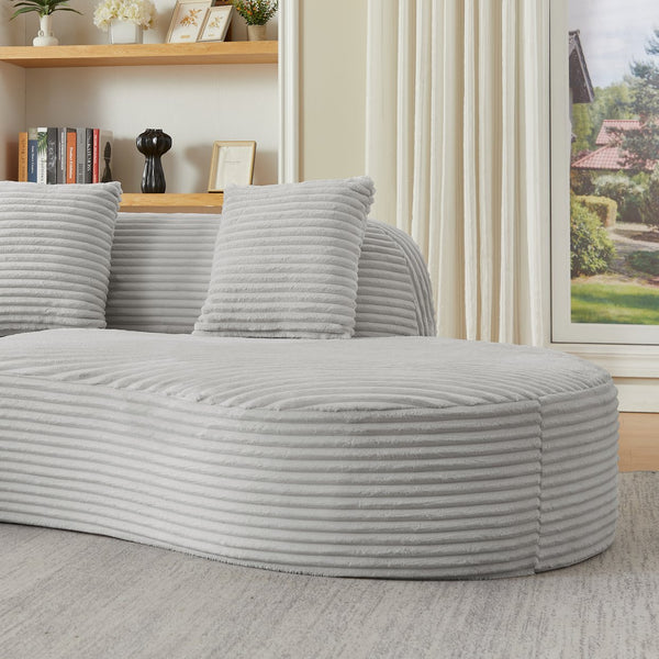 English Elm Contemporary Corduroy Compressed Upholstered Curved Sectional Sofa with Spring Cushions, No Assembly Required, Chic Lounge Appeal LIGHT GREY W2339S00059