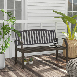 English Elm Outsunny 46" Two-Seater Outdoor Garden Bench - Stylish Metal Frame With Wood-Look For Patios & Yards W2225P174082-GIGA