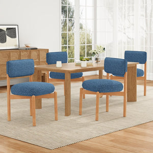English Elm Modern Linen Upholstered Dining Chair Set Solid Wood Cross Base Removable Back Blue T3623P466012