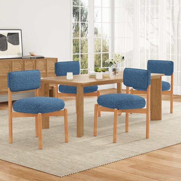 English Elm Modern Linen Upholstered Dining Chair Set Solid Wood Cross Base Removable Back Blue T3623P466012