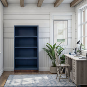 English Elm Nora Modular 60" High Bookshelf – Fully Assembled Two-Tone Alder & Poplar Shelving for Stylish Storage Blue B108P345203