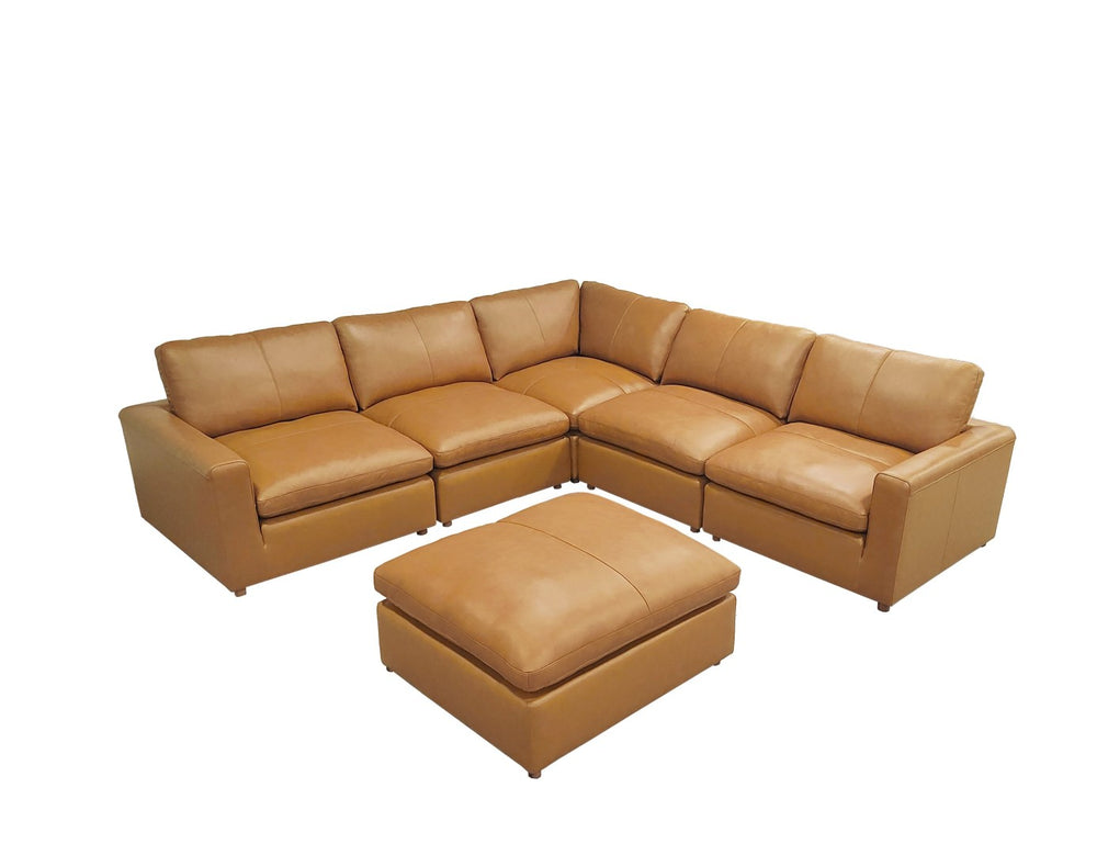 English Elm Leather Match L-shaped Sectional Sofa with Top-grain Upholstery for Open Living Rooms Ginger B2748S00164