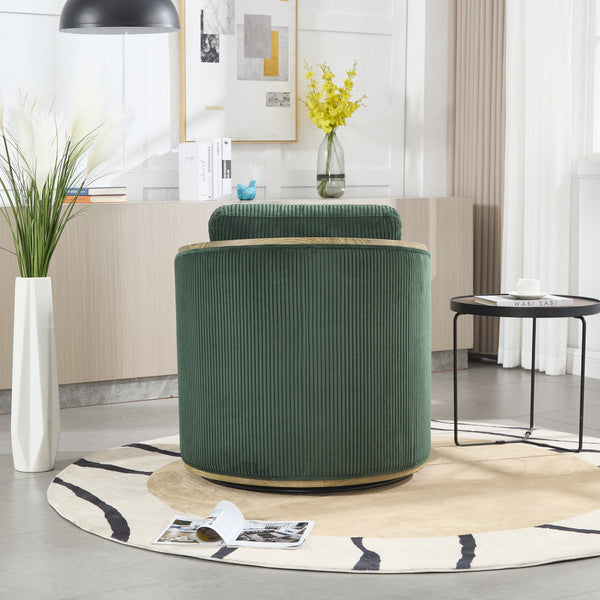 English Elm Corduroy Swivel Barrel Chair with Sturdy Wood Frame & Metal 360° Base, Plush Corduroy Comfort Pop Emerald W395P220271