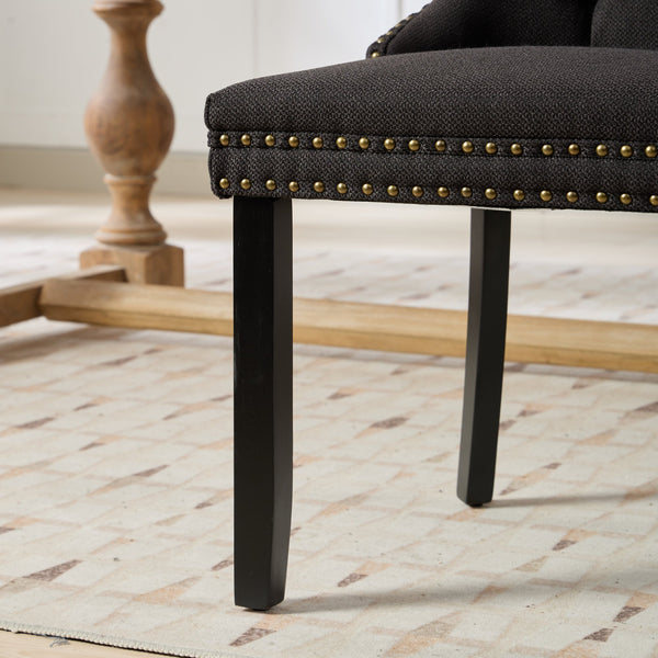 English Elm Nikki Modern Tufted Linen Dining Chair with Solid Wood Frame, High-Rebound Cushion, Nailhead Trim, 300 lb Capacity Black W1143P233648