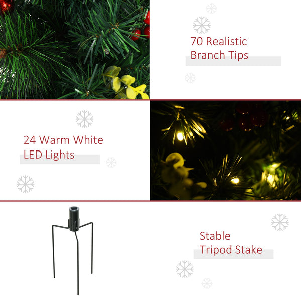 English Elm HOMCOM 22.5" Outdoor Pre-Lit Christmas Shrub 2-Pack with 24 Warm White LEDs, 8 Modes & Stakes W2225P249634