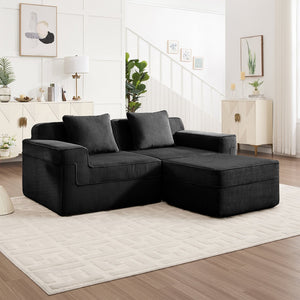 English Elm Modular 2-Seat L-Shape Sectional Sofa, Plush Corduroy Couch With Movable Ottoman & Throw Pillows W3041S00323