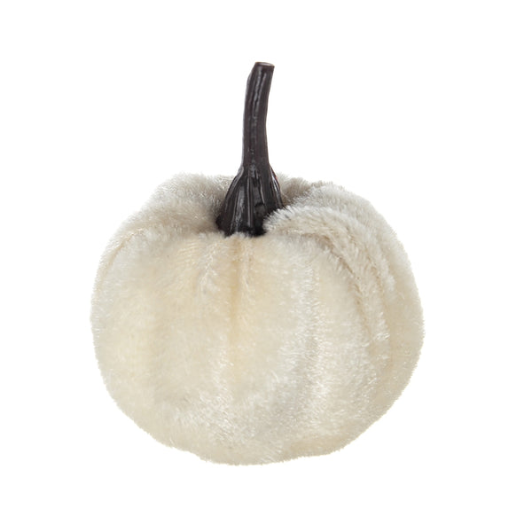 English Elm Set of 4 Velvet Mini Pumpkins in Mesh Bag for Fall Tablescapes, Mantel & Thanksgiving Decor (12) White W2078P242031