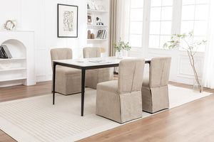 English Elm Linen Modern Dining Chairs Set of 2 — Padded Armless Fabric Side Chairs with Iron Legs, 250lb Capacity Brown W1170P365399