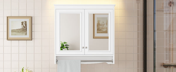 English Elm 3-in-1 Wall Mounted Medicine Cabinet with Soft Close Door Adjustable Shelves and Towel Bar White N710P405415K