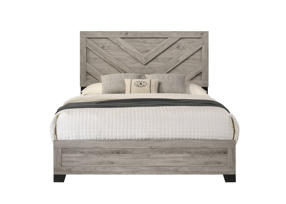 English Elm Mari Contemporary Queen Bed Frame in Gray Wood Finish with 10" Clearance, 220lb Capacity, Slat Support Light Gray 48.3 L x 34.3 W x 19.3 H B2726S00448