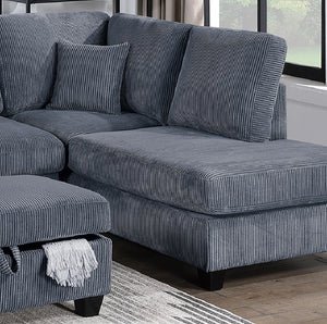 English Elm Contemporary 3pc Sectional Set with USB Charging, Corduroy Upholstery, Storage Ottoman & Pillows Dark Gray 76 L x 35 W x 17 H B011S01241