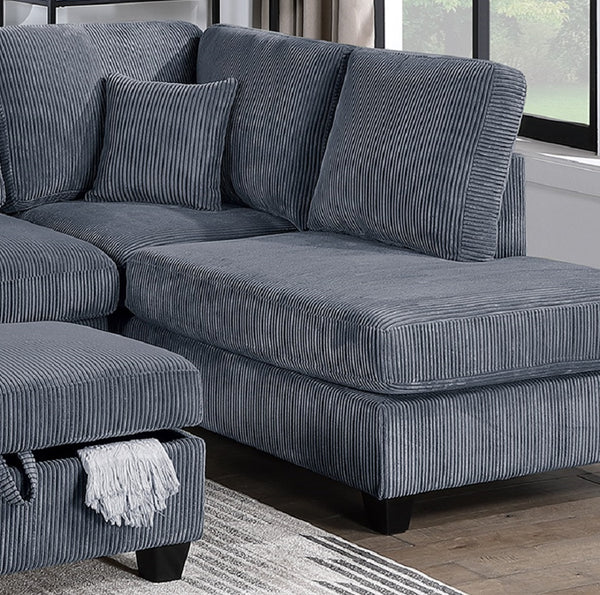 English Elm Contemporary 3pc Sectional Set with USB Charging, Corduroy Upholstery, Storage Ottoman & Pillows Dark Gray 76 L x 35 W x 17 H B011S01241
