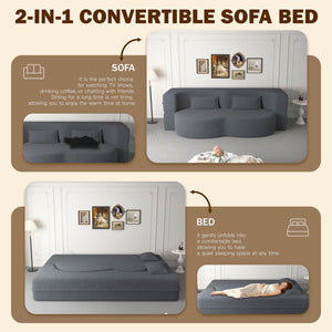 English Elm Modern Full Size Folding Sofa Bed with Teddy Fabric, Foam-Filled 15" Sleeper, 2 Pillows, No Assembly Required Grey W1885P272261