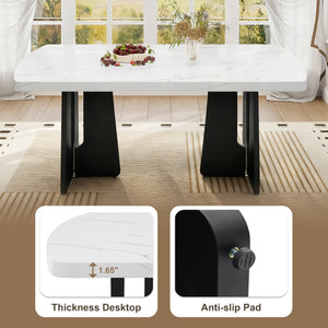 English Elm 6 Piece Dining Set with Rectangular Solid Wood Table, Upholstered Chairs & Bench, Rustic Charm, Easy Assembly, Seats 6 Beige,White N752S000011K