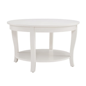 English Elm Traditional Round Coffee Table with Open Shelf, 2-Tier Solid Wood Accent Table for Small Spaces White W1693P216918