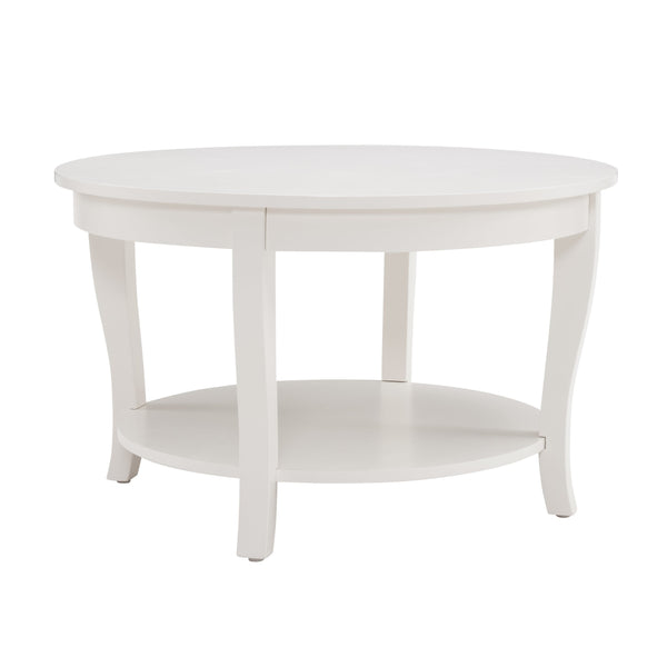 English Elm Traditional Round Coffee Table with Open Shelf, 2-Tier Solid Wood Accent Table for Small Spaces White W1693P216918