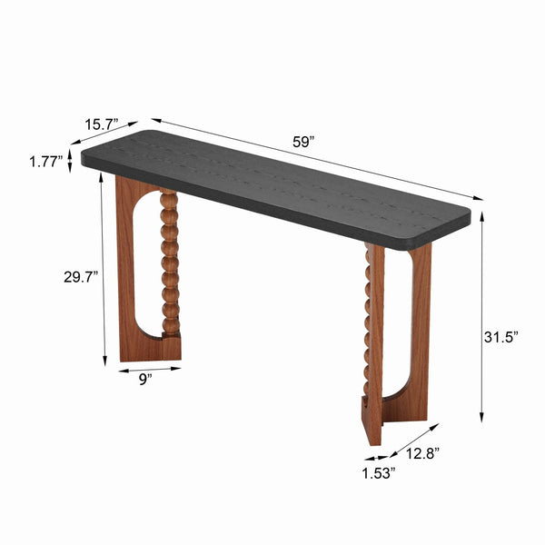 English Elm 59'' Farmhouse Wood Console Table Sculptural Beaded Base Sofa Entryway Accent W2263P426704