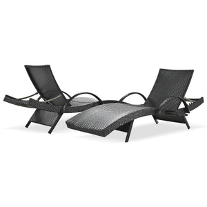 English Elm K&K 80" Outdoor Wicker Chaise Lounge Set of 2 with 2000H UV Wicker, Pull-Out Side Table, 4-Position Recliner Black WF321204AAB