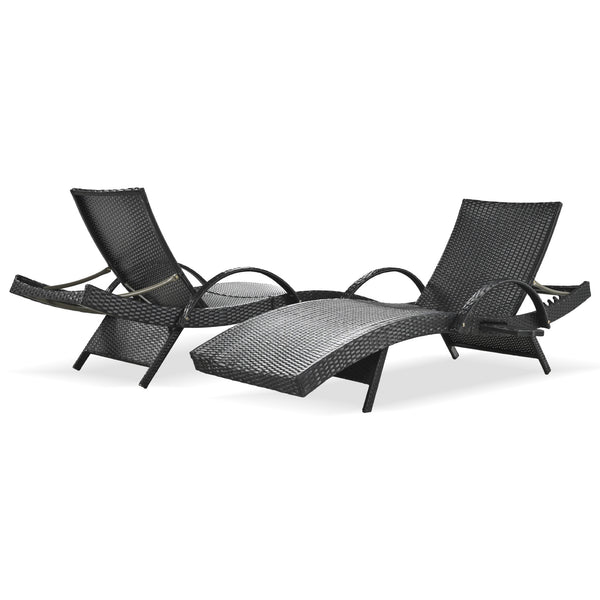 English Elm K&K 80" Outdoor Wicker Chaise Lounge Set of 2 with 2000H UV Wicker, Pull-Out Side Table, 4-Position Recliner Black WF321204AAB