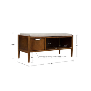 JLA Home INK+IVY - Accent Mid-Century Storage Bench with Upholstered Cushion, Walnut Finish, Concealed Compartment & Seat II105-0546