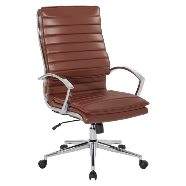 OSP Home Furnishings High Back Executive Chair with Faux Leather Lumbar Support and Chrome Arms for Office Use SPX23590C-U41