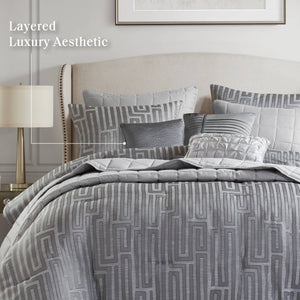 English Elm 10 Luxury Jacquard Cal King Comforter Set with Quilt, Bed Skirt & Decorative Pillows — Plush Polyester Fill Grey 23.62 L x 18.9 W x 15.75 H B035P319215