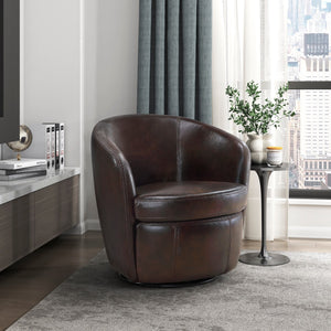 English Elm Luxury Top Grain Leather Swivel Barrel Chair with Solid Wood Frame, 360° Rotation, Removable Cushion Cover, No Assembly Required Bronze 32 L x 30 W x 33.5 H B011P308557