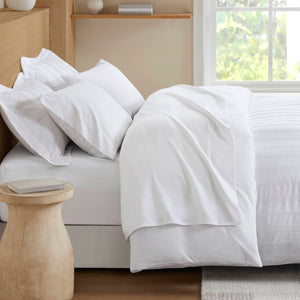 JLA Home Super Listing - Woven Logan Duvet Set with Subtle Striped Texture, Brushed Microfiber Reverse & Hidden Zipper Closure White AM12-0589