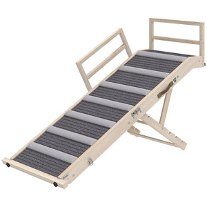 English Elm Dog Ramp with Side Rails Solid Pine Frame Carpeted Surface for Beds and Sofas T3971P412872