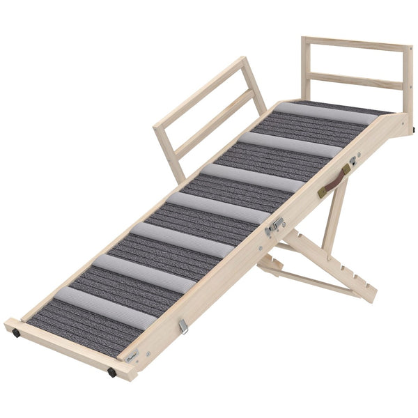 English Elm Dog Ramp with Side Rails Solid Pine Frame Carpeted Surface for Beds and Sofas T3971P412872