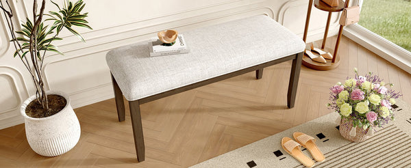 English Elm Upholstered Bench with Padded Seat and Solid Wood Legs, 39.75" Contemporary Entryway and Bedroom Accent Piece Beige+Brown N752P271804D